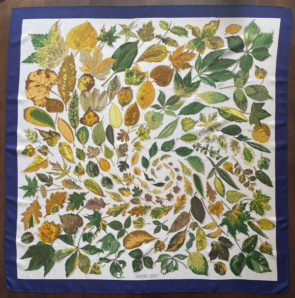 Vintage Hermes Silk Scarf - Autumn Leaves by Christiane Vauzelles